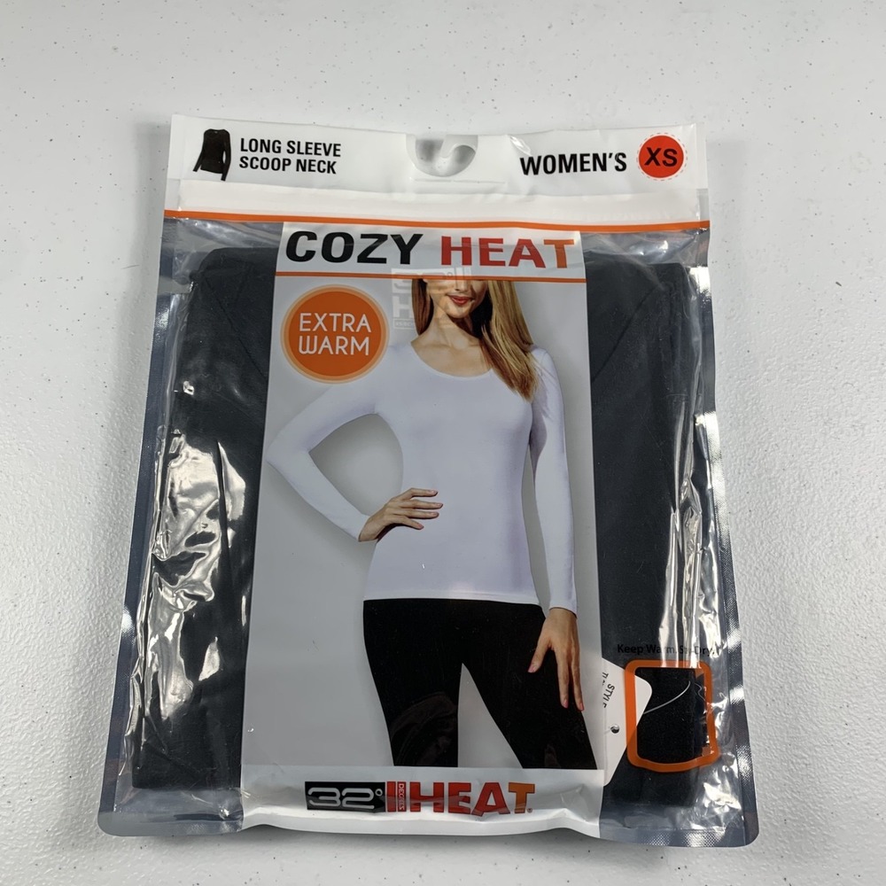 32 Degrees Cozy Heat Extra Warm Top Women's XS Black Soft Long-Sleeve Scoop Neck